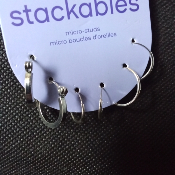 Claire's Stackables Silver & Gold Tone Earrings Micro Studs Sensitive Solutions - Picture 4 of 7
